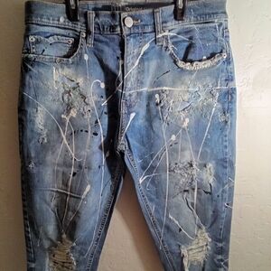Original Use Blue Distressed w/ (Wht/Blk Paint Splatter) Sz 32 Men's Slim Jeans
